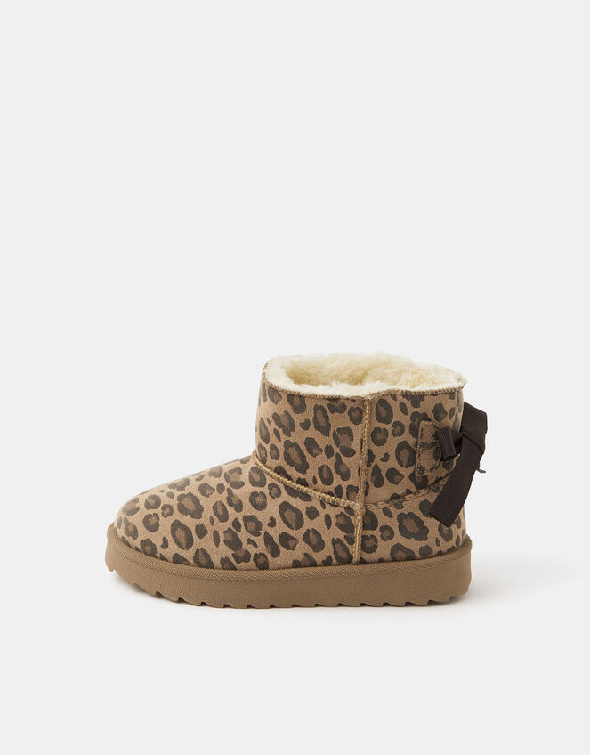 Girls Suedette Leopard Print Boots, Leopard (LEOPARD), large