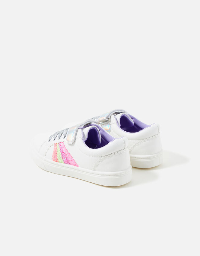 Girls Rainbow Stripe Trainers, White (WHITE), large