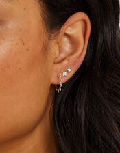 4-Pack Sterling Silver-Plated Stud and Bobble Hoop Earrings, , large