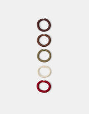 5-Pack Ruched Satin Hair Bands, Multi (DARKS MULTI), large