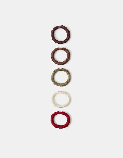 5-Pack Ruched Satin Hair Bands, Multi (DARKS MULTI), large