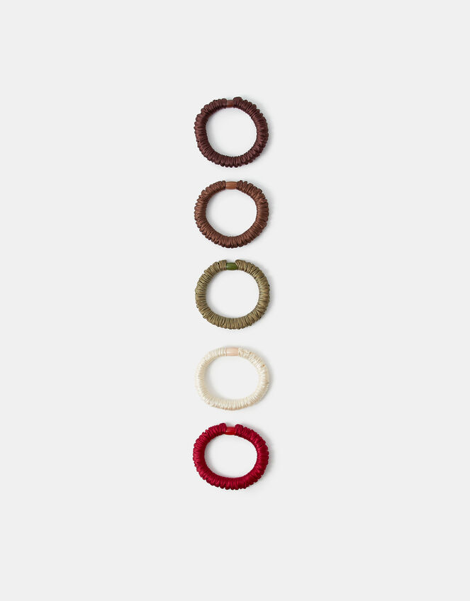5-Pack Ruched Satin Hair Bands, Multi (DARKS MULTI), large