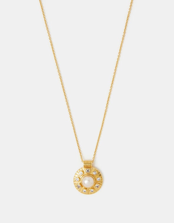 14ct Gold-Plated Pearl Coin Necklace, , large
