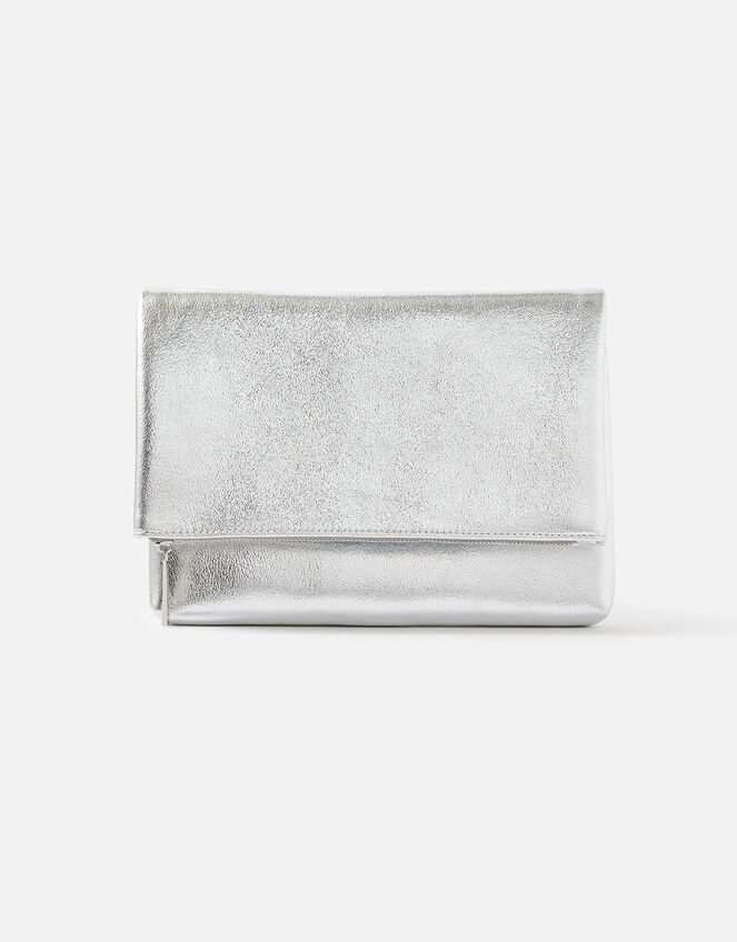 Foldover Clutch Bag, Silver (SILVER), large