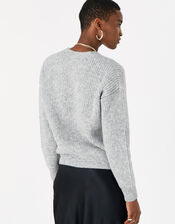 Heart Button Short Cardigan, Grey (GREY), large