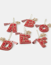 Beaded Initial Velvet Christmas Tree Decoration, Orange (ORANGE), large