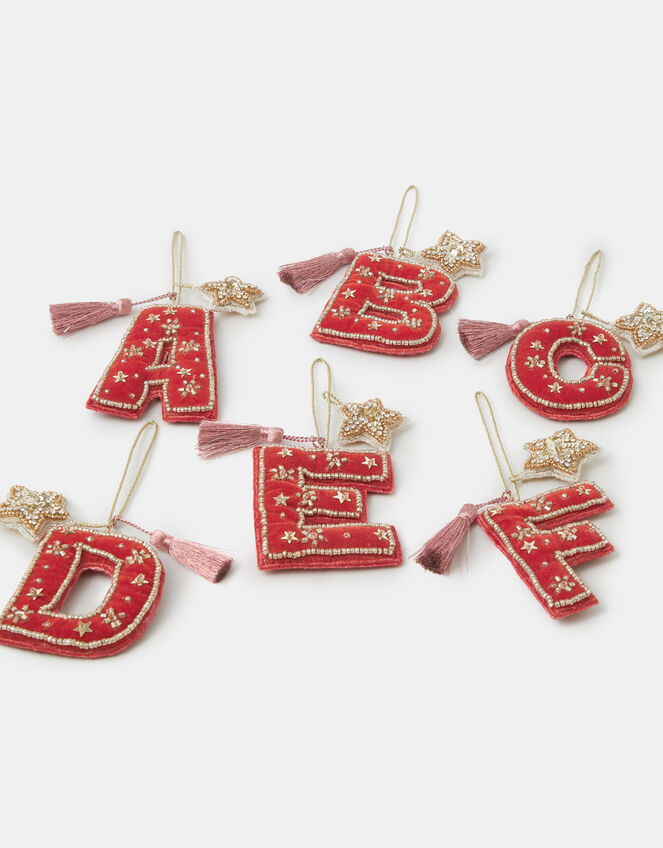 Beaded Initial Velvet Christmas Tree Decoration, Orange (ORANGE), large