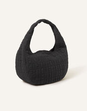 Seersucker Slouch Shoulder Bag, Black (BLACK), large