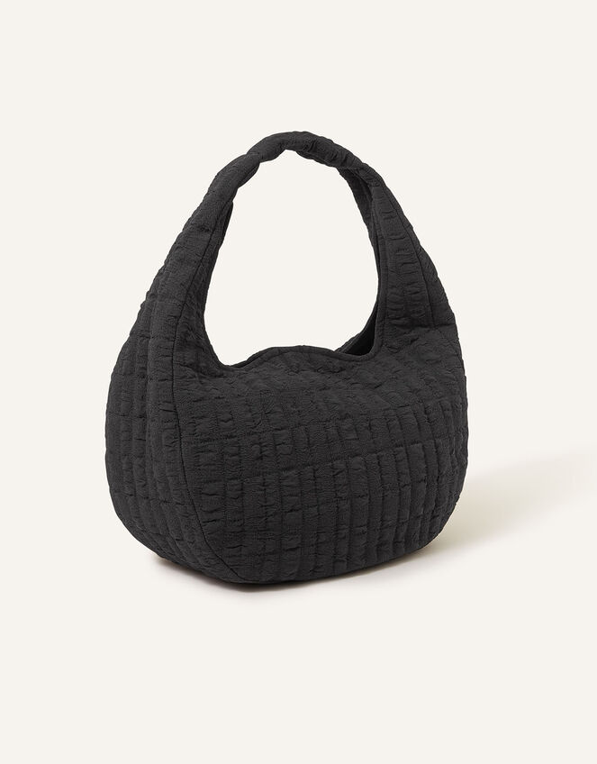 Seersucker Slouch Shoulder Bag, Black (BLACK), large