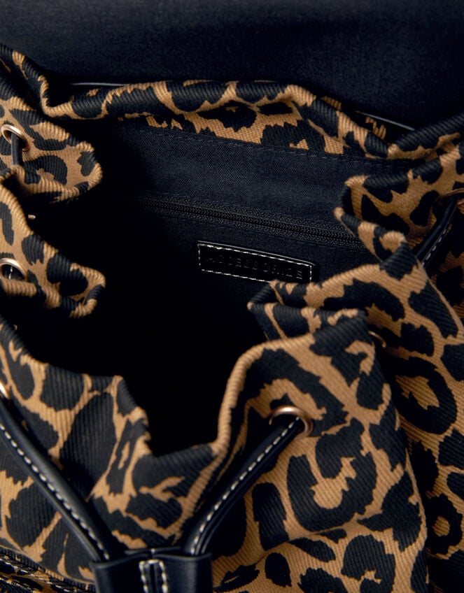 Leopard Print Multi Pocket Backpack, , large