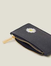 Embroidered Daisy Card Holder, Blue (NAVY), large