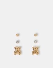 3-Pack Teddy Bear Stud Earrings, , large