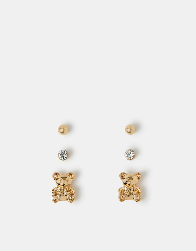 3-Pack Teddy Bear Stud Earrings, , large