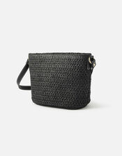 Maeve Raffia Cross-Body Bag, Black (BLACK), large