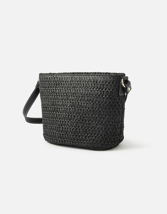 Maeve Raffia Cross-Body Bag, Black (BLACK), large