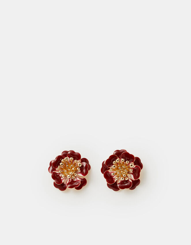 Enamel Flower Stud Earrings, , large