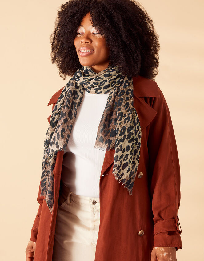 Leopard Print Lightweight Scarf in Recycled Polyester, , large