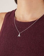 Sterling Silver Super Sparkle Initial Pendant Necklace, White (ST CRYSTAL), large