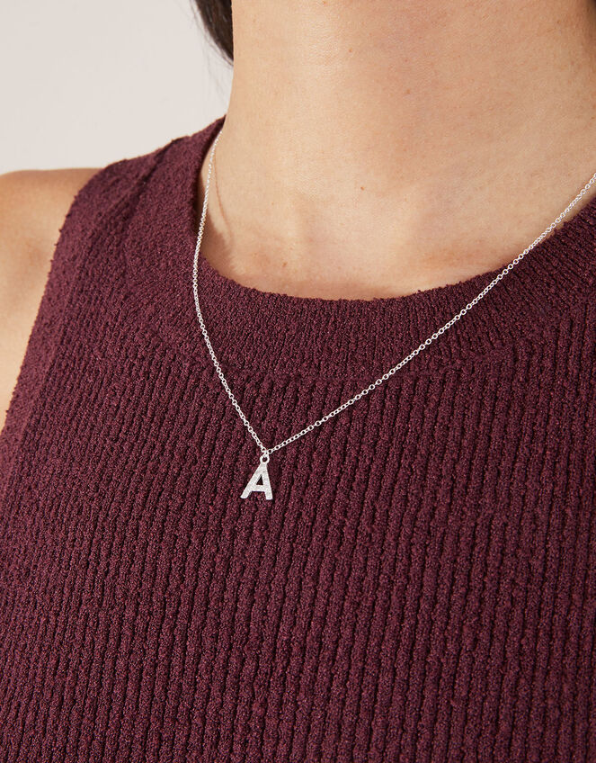 Sterling Silver Super Sparkle Initial Pendant Necklace, White (ST CRYSTAL), large