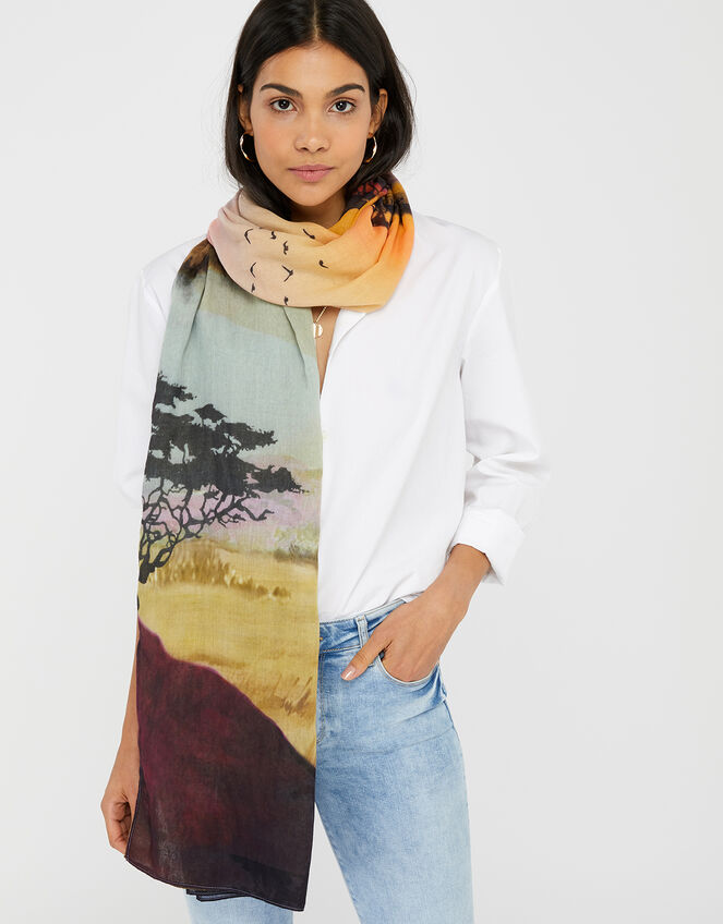 Savannah Watercolour Landscape Print Scarf, , large