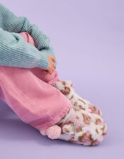 Girls Fluffy Leopard Print Slipper Boots, Leopard (LEOPARD), large
