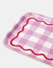 Talking Tables Gingham Wooden Serving Tray Pink, , large