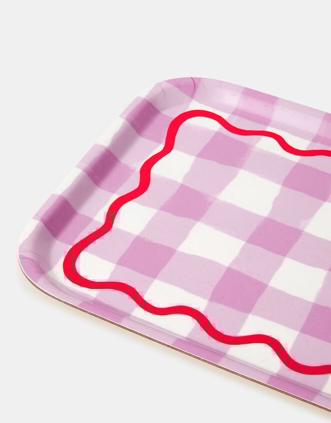 Talking Tables Gingham Wooden Serving Tray Pink, , large