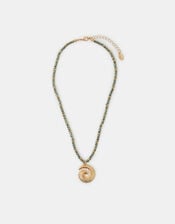 Swirl Pendant Beaded Necklace Green, , large