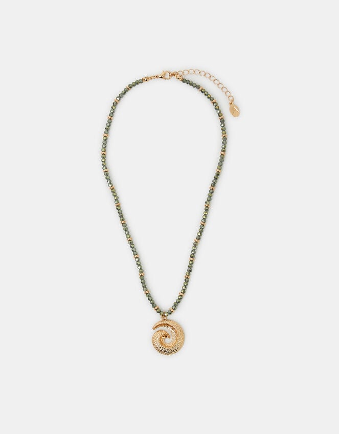 Swirl Pendant Beaded Necklace Green, , large