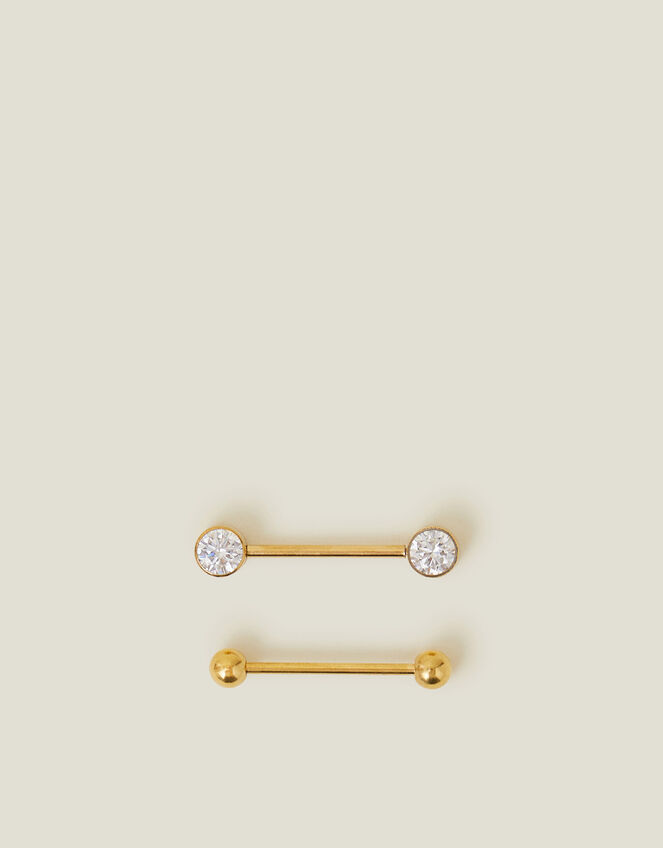 2-Pack 14ct Gold-Plated Surgical Steel Nipple Bars, , large