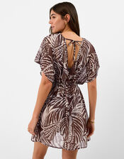 Palm Print Mini Kaftan, Brown (BROWN), large