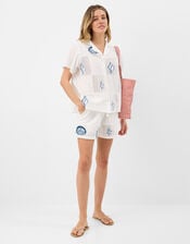 Shell Embroidered Patchwork Shorts, Ivory (IVORY), large