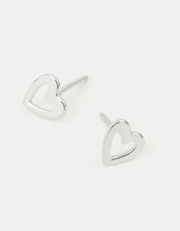 Sterling Silver Cut Out Heart Earrings, , large