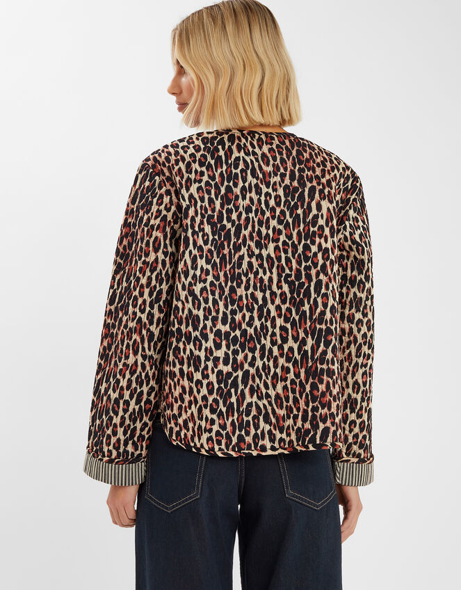 Leopard Print Tie-Front Quilted Jacket, Leopard (LEOPARD), large