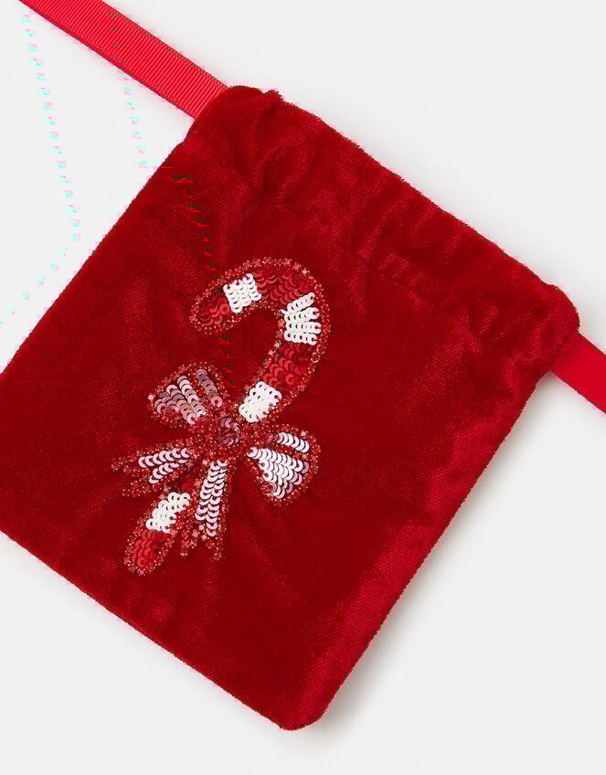 Candy Cane Velvet Drawstring Pouch, , large