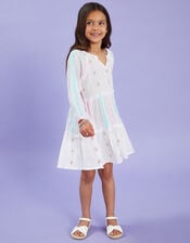 Girls Mini Me Jacquard Dress, White (WHITE), large