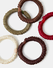 5-Pack Ruched Satin Hair Bands, Multi (DARKS MULTI), large