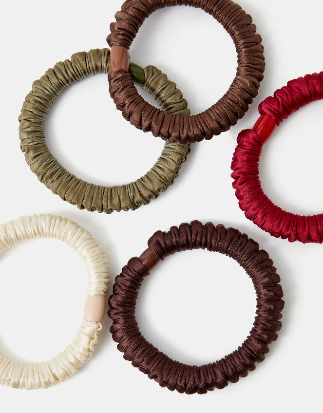 5-Pack Ruched Satin Hair Bands, Multi (DARKS MULTI), large