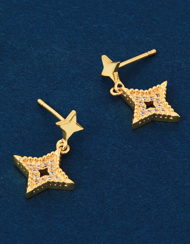 14ct Gold-Plated Diamante Star Drop Earrings, , large