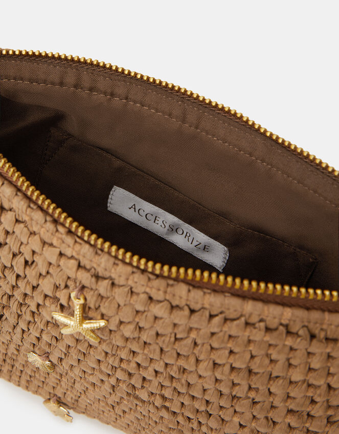 Charm Raffia Clutch Bag, , large