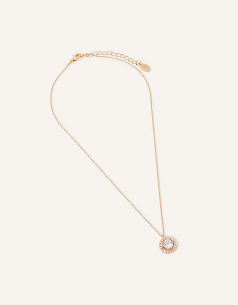 Bordered Crystal Pendant Necklace, , large
