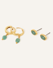 14ct Gold-Plated Aventurine Bobble Earrings Set of Two, , large