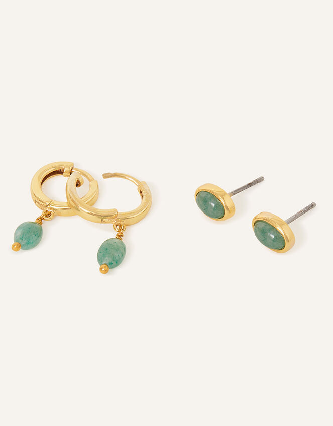 14ct Gold-Plated Aventurine Bobble Earrings Set of Two, , large