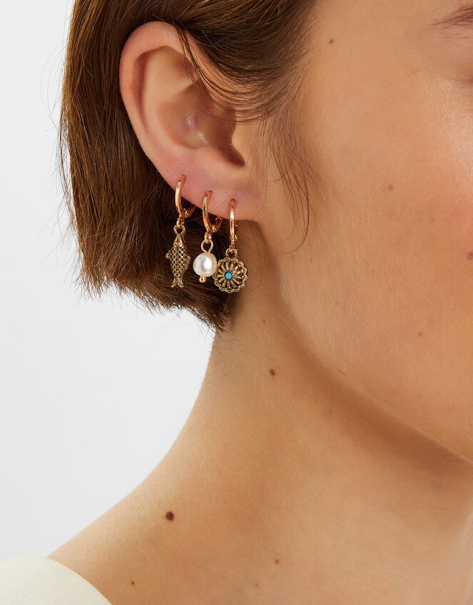 6-Pack Fish Charm Stud and Hoop Earrings, , large