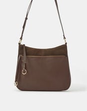 Leather Messenger Crossbody Bag, Brown (CHOCOLATE), large