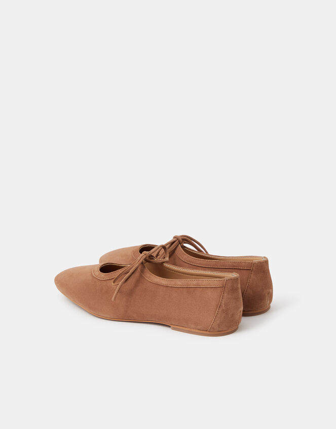Tie Suede Ballet Flats, Tan (TAN), large