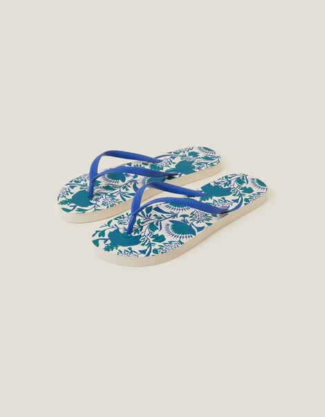 Paisley Print Flip Flops, Blue (BLUE), large