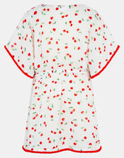Girls Cherry Print Kaftan, White (WHITE), large
