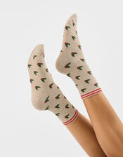 Holly Print Socks, , large