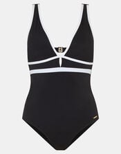 UPF50+ Contrast Plunge Shaping Swimsuit, Black (BLACK), large